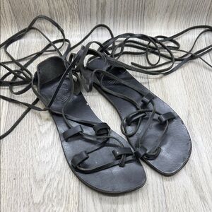 Elegant Black Leather Lace-Up Sandals